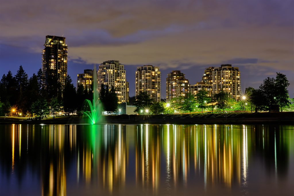Night view of Coquitlam, BC. 